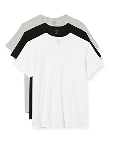 Calvin Klein T-shirt męski, 3-pak, rozmiar S/S, Crew Neck, 3 szt., z okrągłym dekoltem, Czarny/biały/szary Heather, L