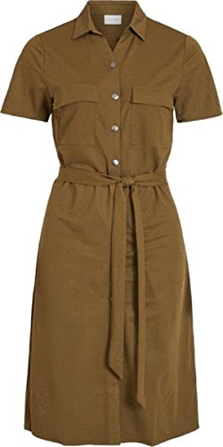 Vila Damska sukienka z krótkim rękawem, wiązana z przodu, ciemnooliwkowy, XS