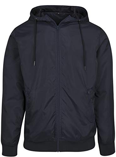 Build Your Brand Męska kurtka z kapturem, męska wiatrówka z zamkiem błyskawicznym, wiatrówka dostępna w wielu kolorach, rozmiary S-5XL, granatowy/granatowy, S