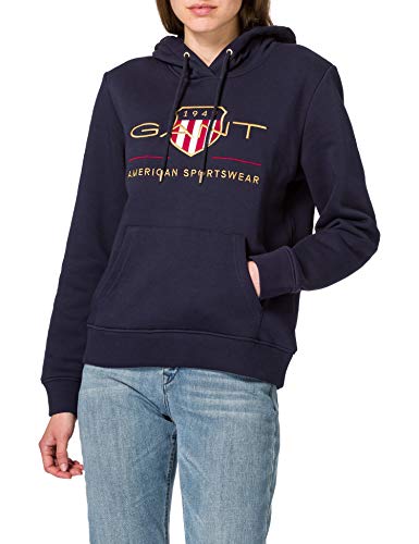 GANT Damska bluza z kapturem, niebieski (Evening Blue), S