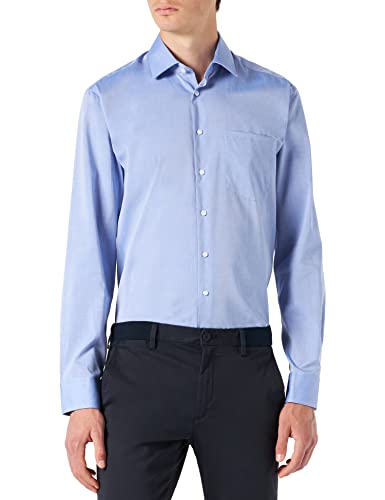 Seidensticker Męska koszula biznesowa o prostym kroju – Regular Fit – nie wymaga prasowania – kołnierz Kent – długi rękaw – kieszeń na piersi – 100% bawełna, średni niebieski nowy, 38