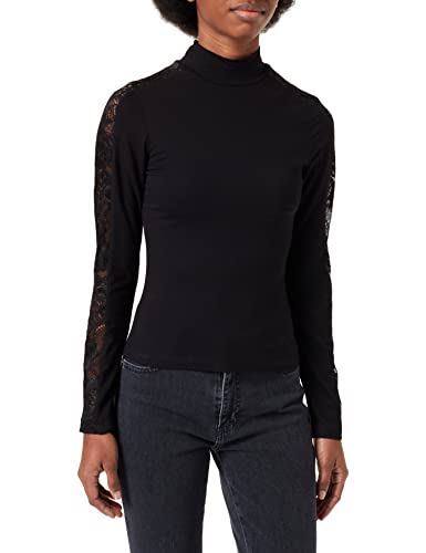 Urban Classics Damska bluza z długim rękawem, w paski, z koronką, Black (Black 0007), S