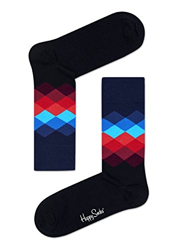 Happy Socks Faded Diamond, kolorowe i zabawne, Skarpety dla kobiet i mężczyzn, Czarny-Niebieski-Czerwony (41-46)