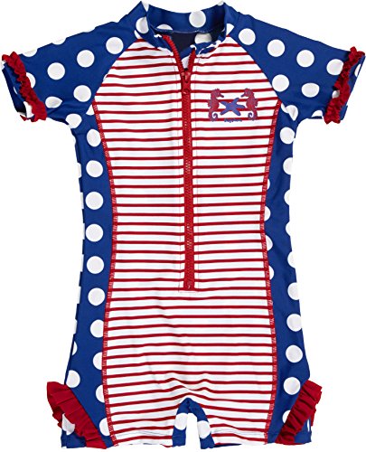 Playshoes Dziewczęcy jednoczęściowy kostium kąpielowy z ochroną UV koniki morskie, niebieski/biały, 98/104 cm