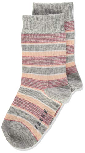 FALKE Unisex dziecięce skarpety mieszane w paski, bawełna, szaro-niebieskie, wiele innych kolorów, wzmocnione skarpety dziecięce ze wzorem, oddychające, cienkie, z paskami i prążkami, 1 para, szary