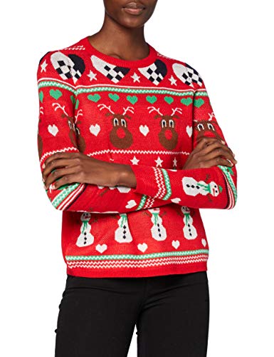 ONLY Damski sweter Onlxmas Vibe L/S KNT, High Risk Red/Print:xmas Vibe, S
