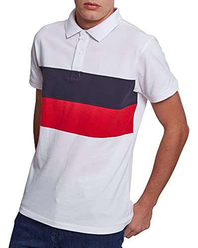 Urban Classics Męska koszulka polo Color Block Panel, biały (White/Navy/Fire Red 01244), S