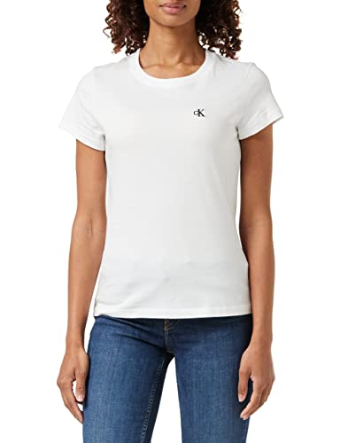 Calvin Klein Jeans Damska koszulka z haftem Ck Slim, Jasnobiały, XXS