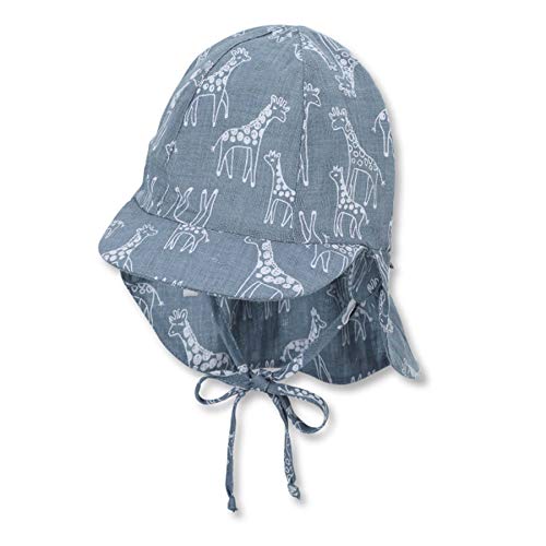 Sterntaler Chłopcy czapka z daszkiem z osłoną karku i tasiemkami do wiązania, niebieski, 45 cm