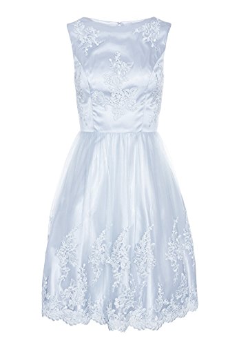 APART Fashion Damska sukienka tiulowa Apart z kwiatowym haftem, sukienka na specjalne okazje, Bleu, 38 PL