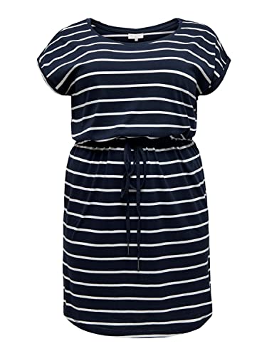 ONLY Carmakoma NOS Damska sukienka Carapril Ss na kolana Stripe Noos, Stripes:primo Cloud Dancer Night Sky, L