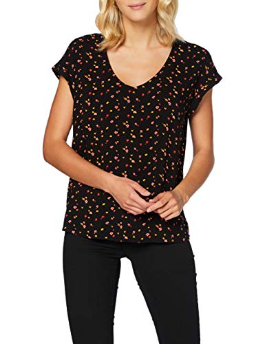 TOM TAILOR Denim Damski Wzorzysta bluzka tunika z krótkim rękawem 1020980, 24230 - Black Red Flower Print, XS
