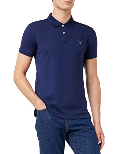 GANT Oryginalna męska koszulka polo Slim Pique SS Rugger, niebieski (Evening Blue), M