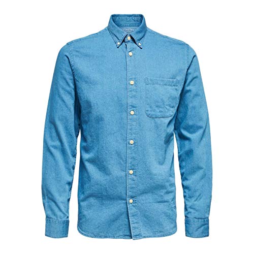 SELECTED HOMME Męska koszula dżinsowa zapinana na guziki, niebieski (medium blue denim), M