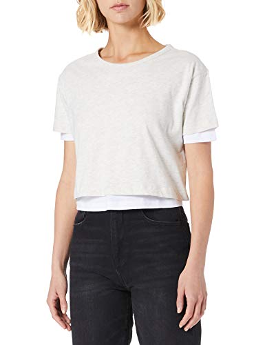 Urban Classics Damska koszulka damska z podwójną warstwą, jasnoszary/biały, 3XL