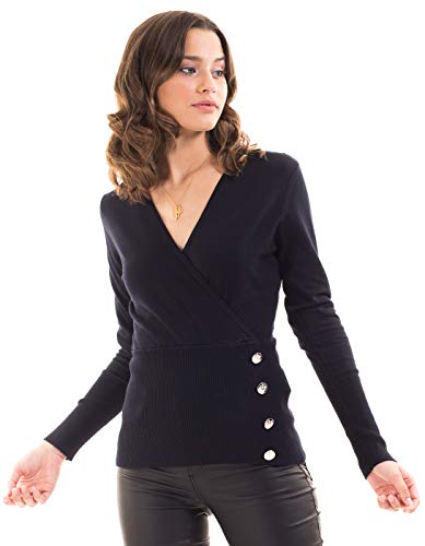 Morgan Damski sweter MOJO z asymetrycznymi guzikami, Azul (Navy 301), XS