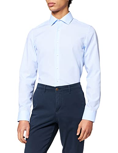 Seidensticker Męska koszula biznesowa - Slim Fit - nie wymaga prasowania - kołnierz Kent - długi rękaw - 100% bawełna, niebieski (niebieski 14), 36