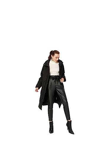 VERO MODA Damskie spodnie powlekane średnią talią, luźne spodnie papierowe, czarny, S x 32L