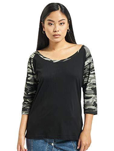 Urban Classics Damski T-shirt damski 3/4 Contrast Raglan Tee T-Shirt, Bk/Lgr, 5XL