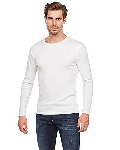 G-STAR RAW Męski T-shirt Basic z okrągłym dekoltem i długim rękawem, Biały (White D07204-124-110), XS