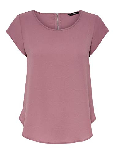 ONLY Women Unicolored Short Sleeve Blouse | Basic Round Neckline | Blouses T-Shirt Top ONLVIC, Colours:Rosé-2, Size:38