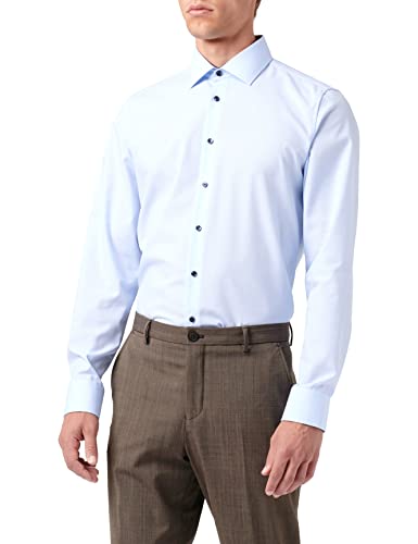 Seidensticker Męska koszula biznesowa – slim fit – nie wymaga prasowania – kołnierz typu kent – długi rękaw – naszywka – 100% bawełna, niebieski (jasnoniebieski)., 44