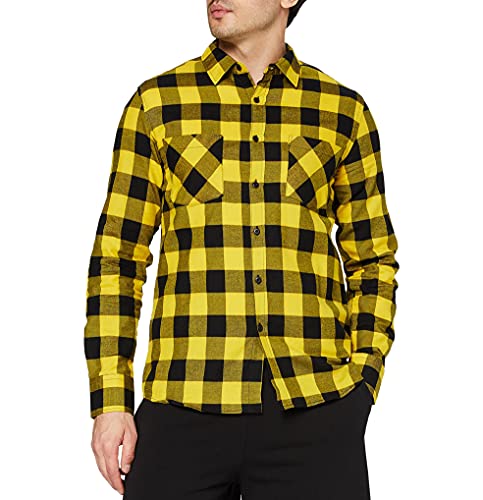Urban Classics Męska koszula flanelowa w kratkę, z długim rękawem, górna część dla mężczyzn z kieszeniami na piersi, dostępna w wielu wariantach kolorystycznych, rozmiary XS-5XL, Blk/Honey, 3XL