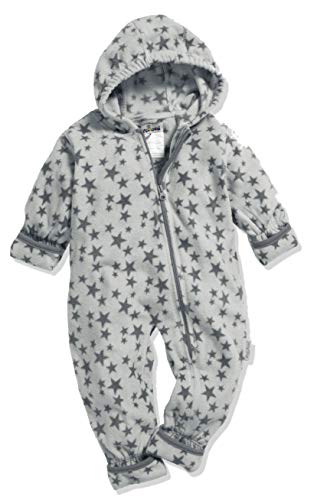 Playshoes Dziecięcy kombinezon polarowy, oddychający kombinezon unisex dla chłopców i dziewczynek, z długim zamkiem błyskawicznym i kapturem, z wzorem w gwiazdy, 33 – szary, 62