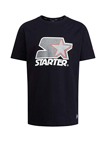STARTER BLACK LABEL Męski T-shirt Multicolored Logo Tee, nadruk z przodu wielokolorowy, okrągły dekolt, 6 kolorów, rozmiary od XS do XXL, czarny (Black/Grey), XS