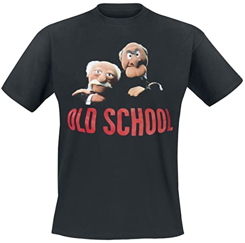 The Muppets Old School Męski T-shirt czarny, świetny materiał bawełniany, regularny krój, krótkie rękawy, okrągły dekolt, nadruk Waldorf i Statler oraz napis Old School, czarny, XXL