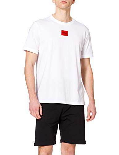 HUGO Męski t-shirt Diragolino212 Regular-Fit z bawełny z czerwoną etykietą z logo, White100, M