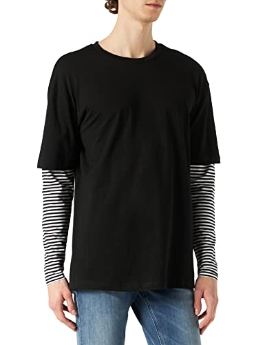 Urban Classics Męska koszulka z długim rękawem Oversized Double Layer Striped Ls Tee T-Shirt, czarny, XXL