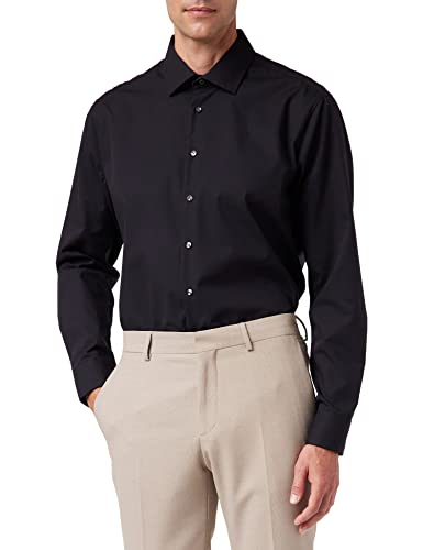 Seidensticker Męska koszula biznesowa – niewymagająca prasowania, taliowana koszula w kształcie, długi rękaw, kołnierz Kent, 100% bawełna, czarny (schwarz 39), 46