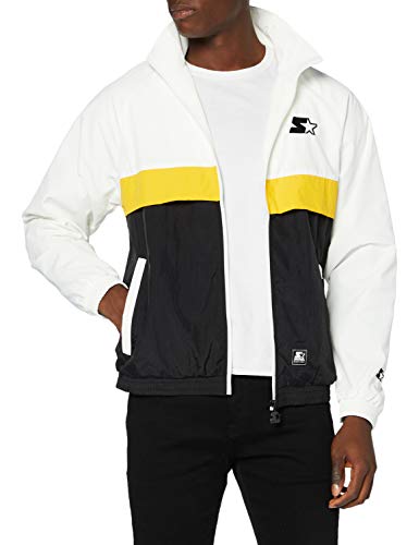 Starter Black Label Męska kurtka treningowa, lekka kurtka sportowa dla mężczyzn o wyglądzie bloku, rozmiary S - XXL, biały/czarny/złoty, L