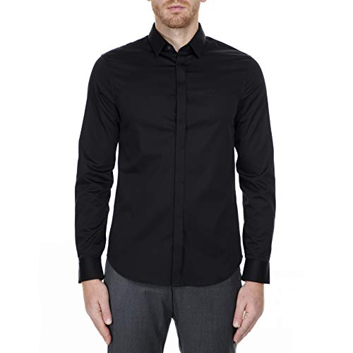 Armani Exchange Męska koszula Smart Stretch Satin Casual, Czarny, S