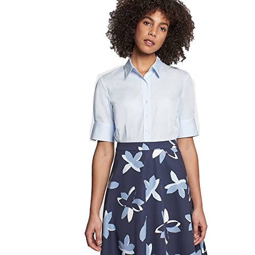 Seidensticker Damska bluzka - bez prasowania wąska talia bluzka koszulowa - Slim Fit - bluzka koszulowa - krótki rękaw - 100% bawełna, bluzka, niebieska (niebieska 11), Bluzka, 38