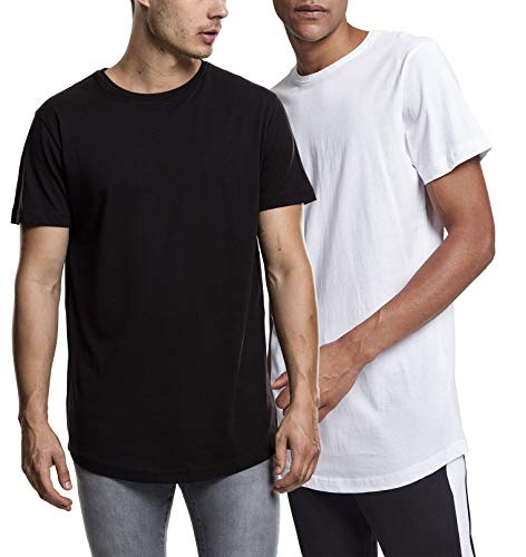 Urban Classics Męski T-shirt 2-pak, Shaped Long Tee, dwupak Basic T-shirty dla mężczyzn dostępne w wielu wariantach kolorystycznych, rozmiary XS - 5XL, Blk/Wht, XS