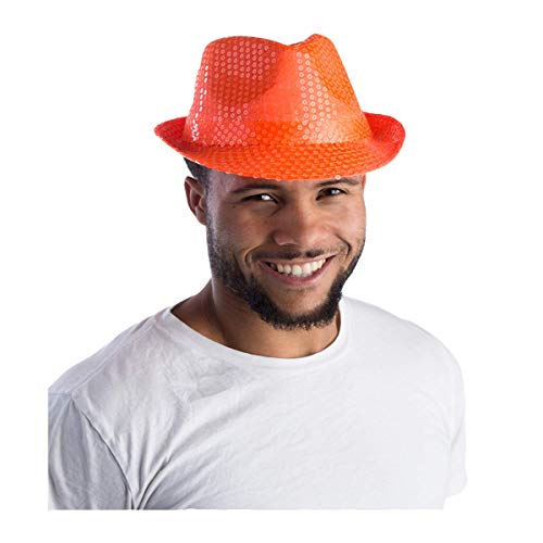 Dress Up America Dress Up America Pomarańczowa czapka Fedora z cekinami dla dorosłych 916-Orng-adults
