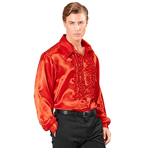 W WIDMANN MILANO Party Fashion - Koszula 70 lat mody disco, z długim rękawem, wykonana z satyny, koszula męska