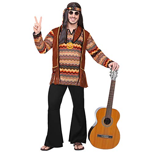 Widmann - Kostium hippie, koszula z kamizelką, spodnie, opaska na głowę, łańcuszek, Flower Power, przebranie, karnawał, impreza tematyczna