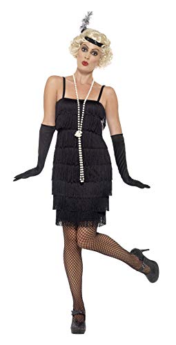 Smiffys 45498XXL, damski kostium Flapper krótka sukienka opaska na włosy i rękawiczki, czarna, 52-54 (rozmiar producenta: XXL)