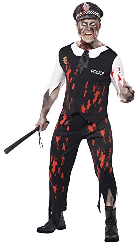 Smiffys Męski kostium zombie Policeman, top, krawat, lateksowa rana, spodnie i czapka, zombie Alley, rozmiar: L, 38882