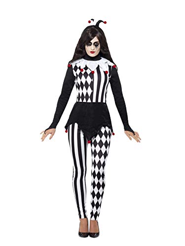 Halloween kostium narren Smiffys, dla kobiet, czarny, z górną częścią garderoby, legginsy i nakrycie głowy