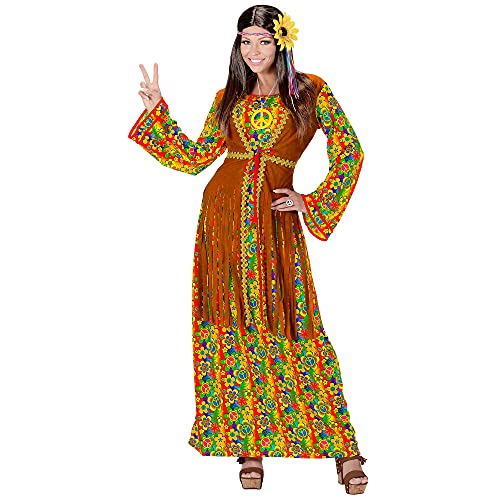 Widmann - Kostium Hippie Woman, sukienka z kamizelką, łańcuszek z wisiorkiem w kształcie znaku Peace, Flower Power, kwiatowa dziewczynka, impreza tematyczna, karnawał