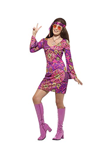Smiffys Smiffys 45519XS  damski kostium Woodstock Hippie, sukienka, chusta na głowę i medalion, rozmiar: 32-34, wielokolorowy 45519XS