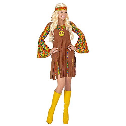 Widmann - Kostium hippie girl, sukienka z kamizelką, opaska na czoło, łańcuszek Peace, Flower Power, dziewczynka z kwiatami, impreza tematyczna, karnawał
