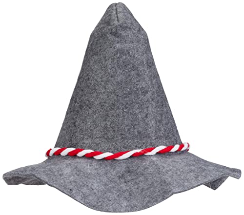 Relaxdays Wysokiej jakości czapka Seppl wykonana z wysokiej jakości filcu o grubości 6 mm, z czerwono-białym sznurkiem, czapka z filcu bawarskiego, szeroka obręcz, szara