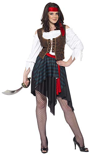 Kostium piratki brązowy koszula z naszytą kamizelką w spódnicy pasek i opaską na czoło, rozmiar M