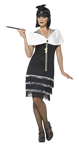 Smiffys Kostium damski, sukienka, opaska na włosy i futerko etola, rozmiar: 40-42, 43128, czarny