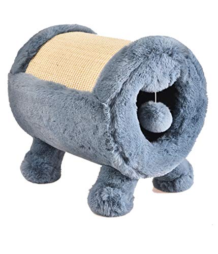 Dehner Premium Lovely kociołek do drapania i przytulania, Ø 30 cm, ok. 40 x 37 cm, plusz/sizal, niebieski/beżowy